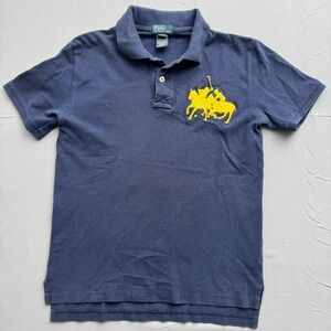 Polo Ralph Lauren Navy Polo Shirt Kid Size Yellow Embroidered Logo Short Sleeve.